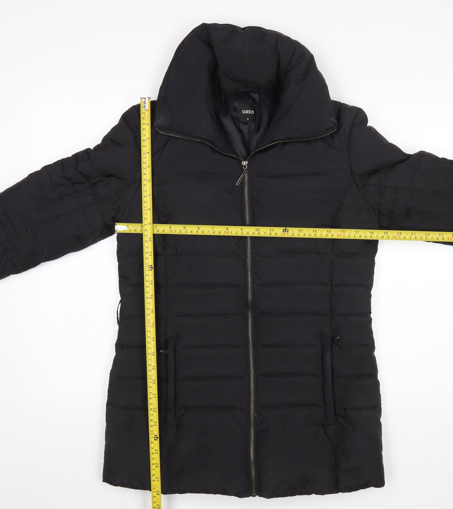 Oasis Womens Black Puffer Jacket Size M Mid-Length Winter Coat