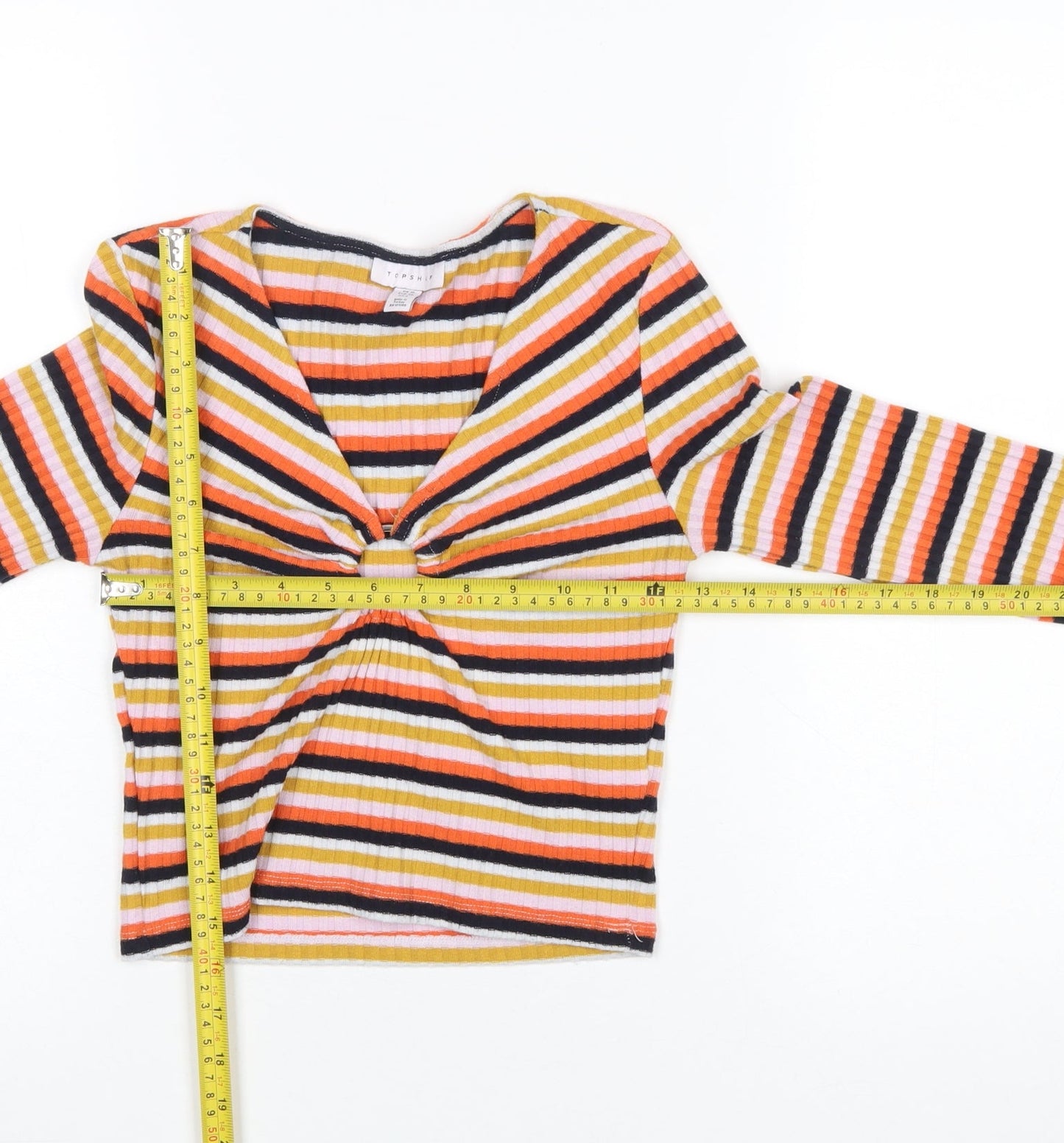 Topshop Women's Multicoloured Striped Cropped Long Sleeve T-Shirt UK 10
