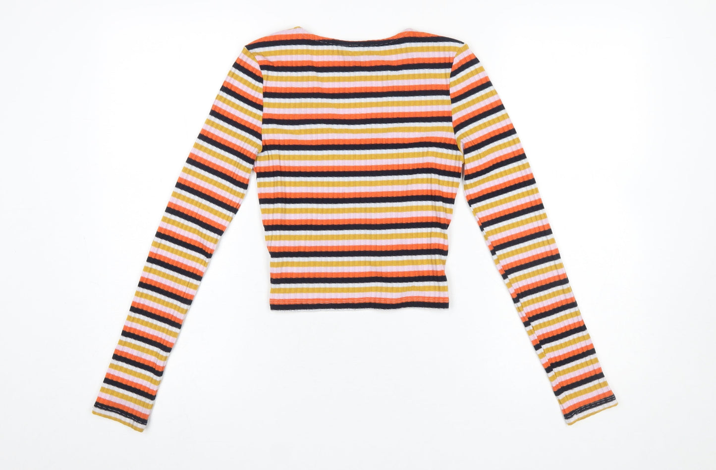 Topshop Women's Multicoloured Striped Cropped Long Sleeve T-Shirt UK 10