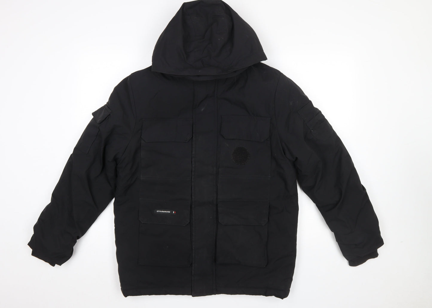 STYLE&DENIM Men’s Black Hooded Padded Parka Jacket L