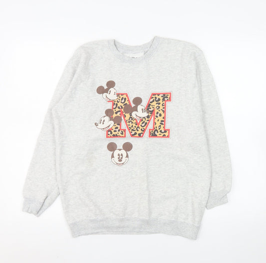 Disney Women Grey Mickey Mouse Leopard Print XL Sweatshirt