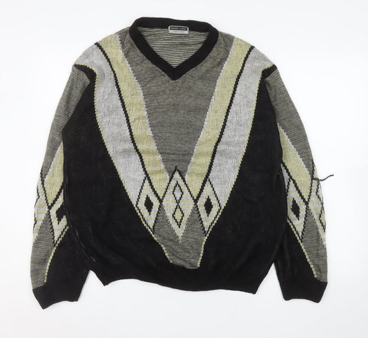 Basic-Line Men's Black L V-Neck Argyle Acrylic Jumper