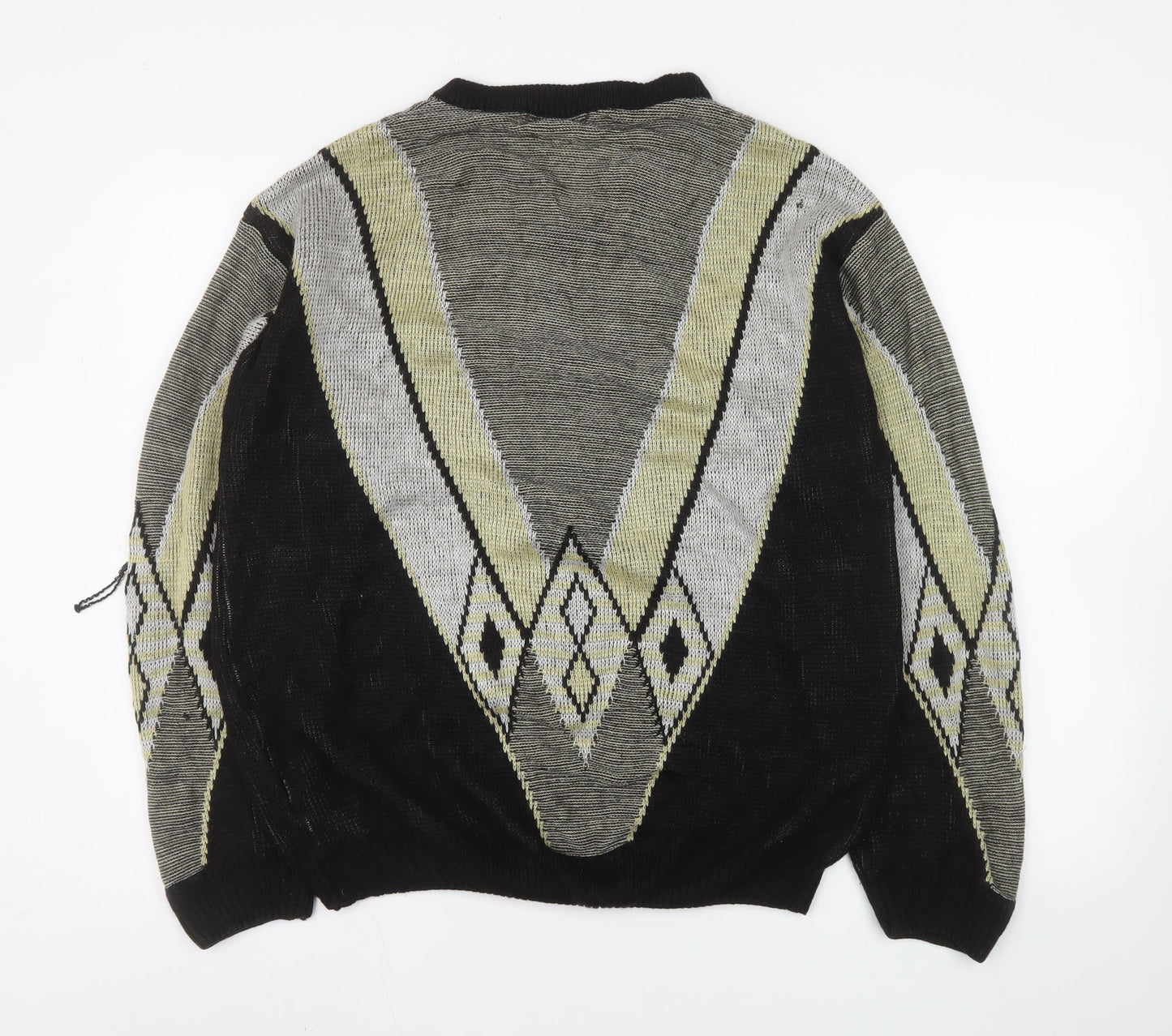 Basic-Line Men's Black L V-Neck Argyle Acrylic Jumper