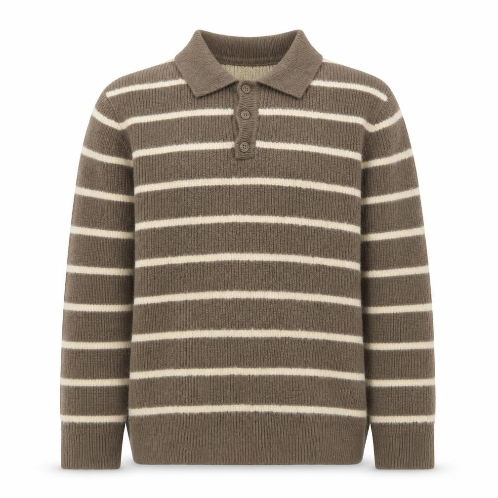 Zara Men's Brown Striped Collared Henley Jumper Size L