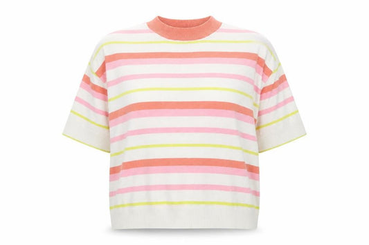 TeamSpirit Women’s Multicoloured Striped Short Sleeve Jumper XL Polyester Blend