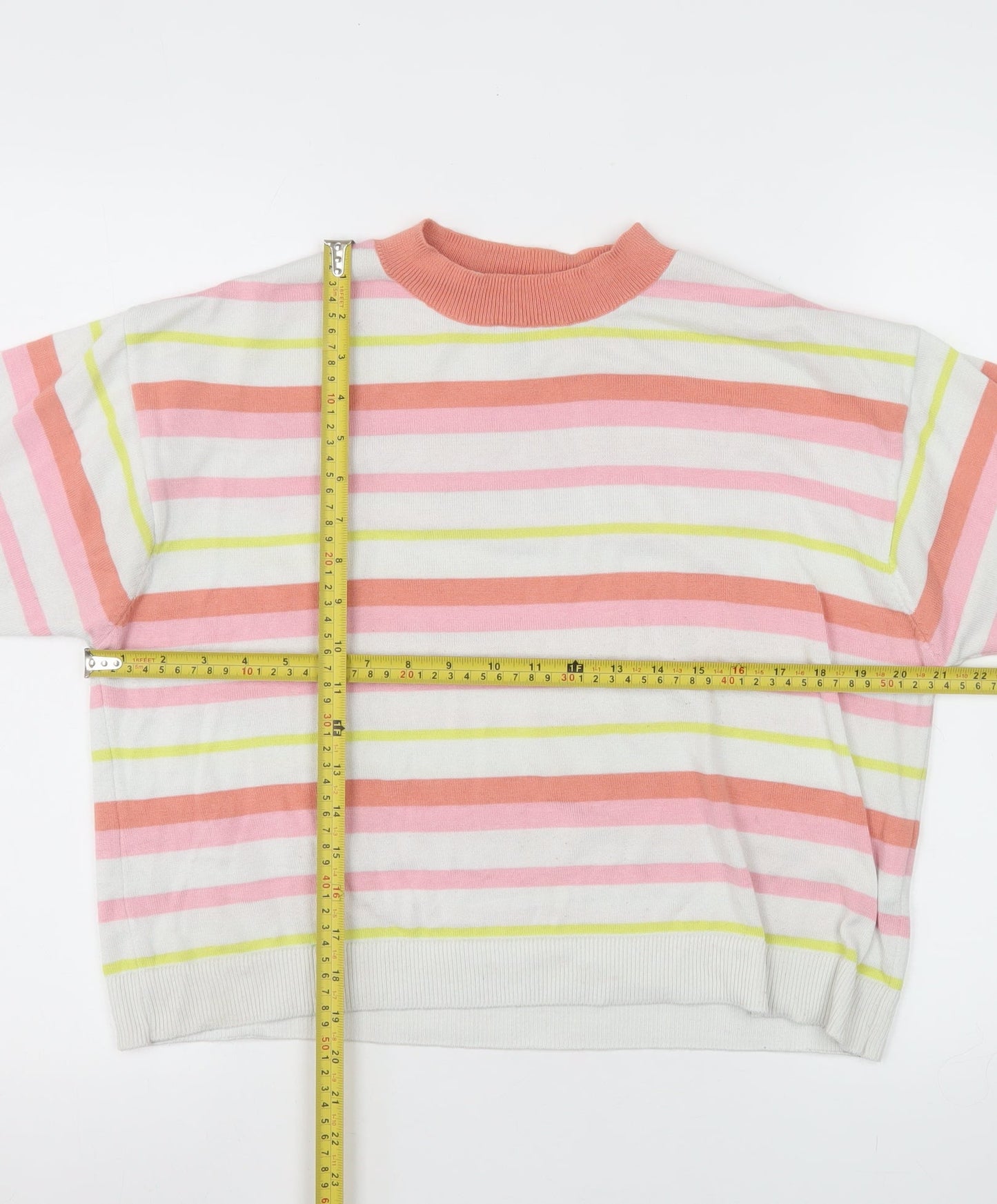 TeamSpirit Women’s Multicoloured Striped Short Sleeve Jumper XL Polyester Blend