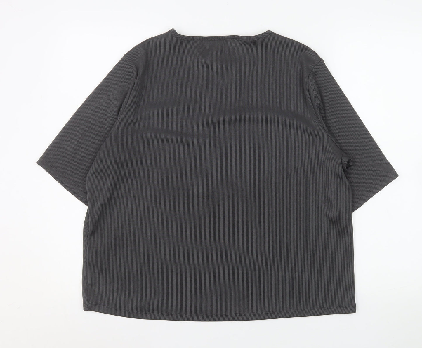 Fig Women's Grey 2XL Stretch Chain Detail V-Neck Short Sleeve Top