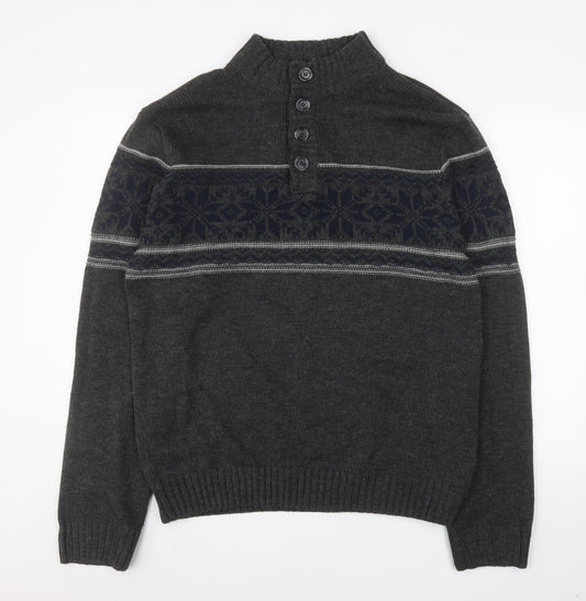 Cedar Wood State Men’s Grey Fair Isle Henley Jumper XL