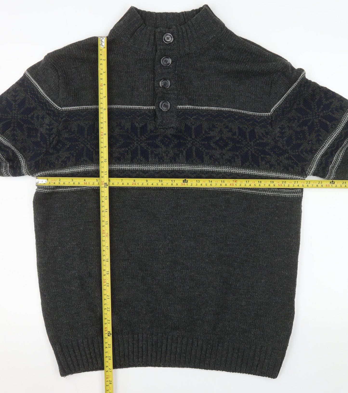 Cedar Wood State Men’s Grey Fair Isle Henley Jumper XL