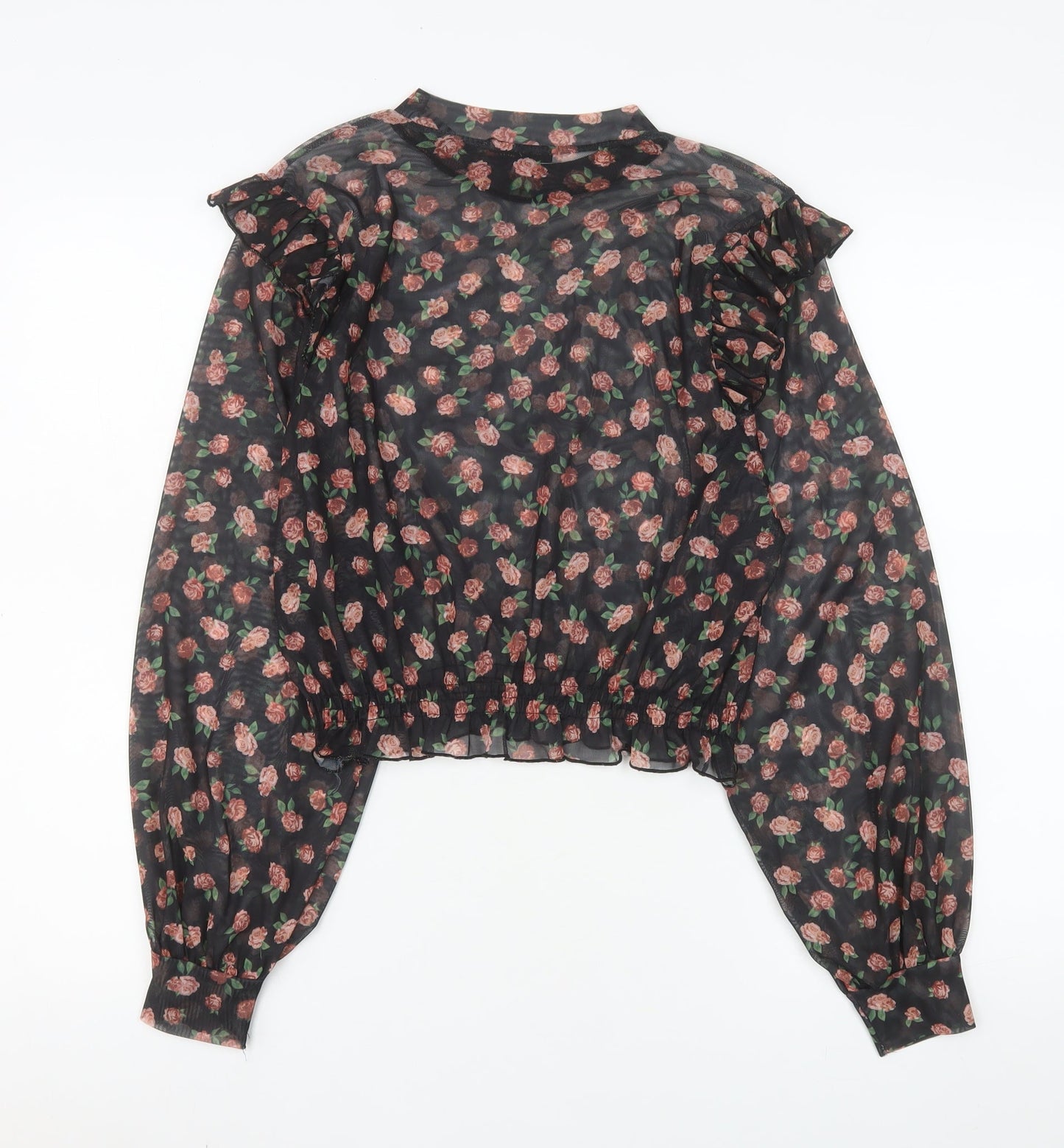 Pull&Bear Women’s Black Floral Sheer Cropped Blouse Size M