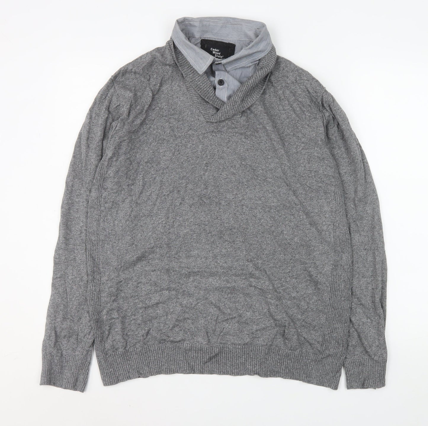 Cedar Wood State Men's Grey XL Henley Knit V-Neck Sweatshirt