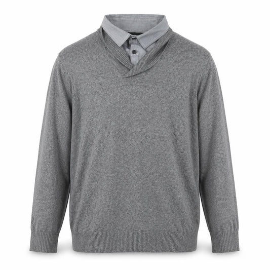 Cedar Wood State Men's Grey XL Henley Knit V-Neck Sweatshirt