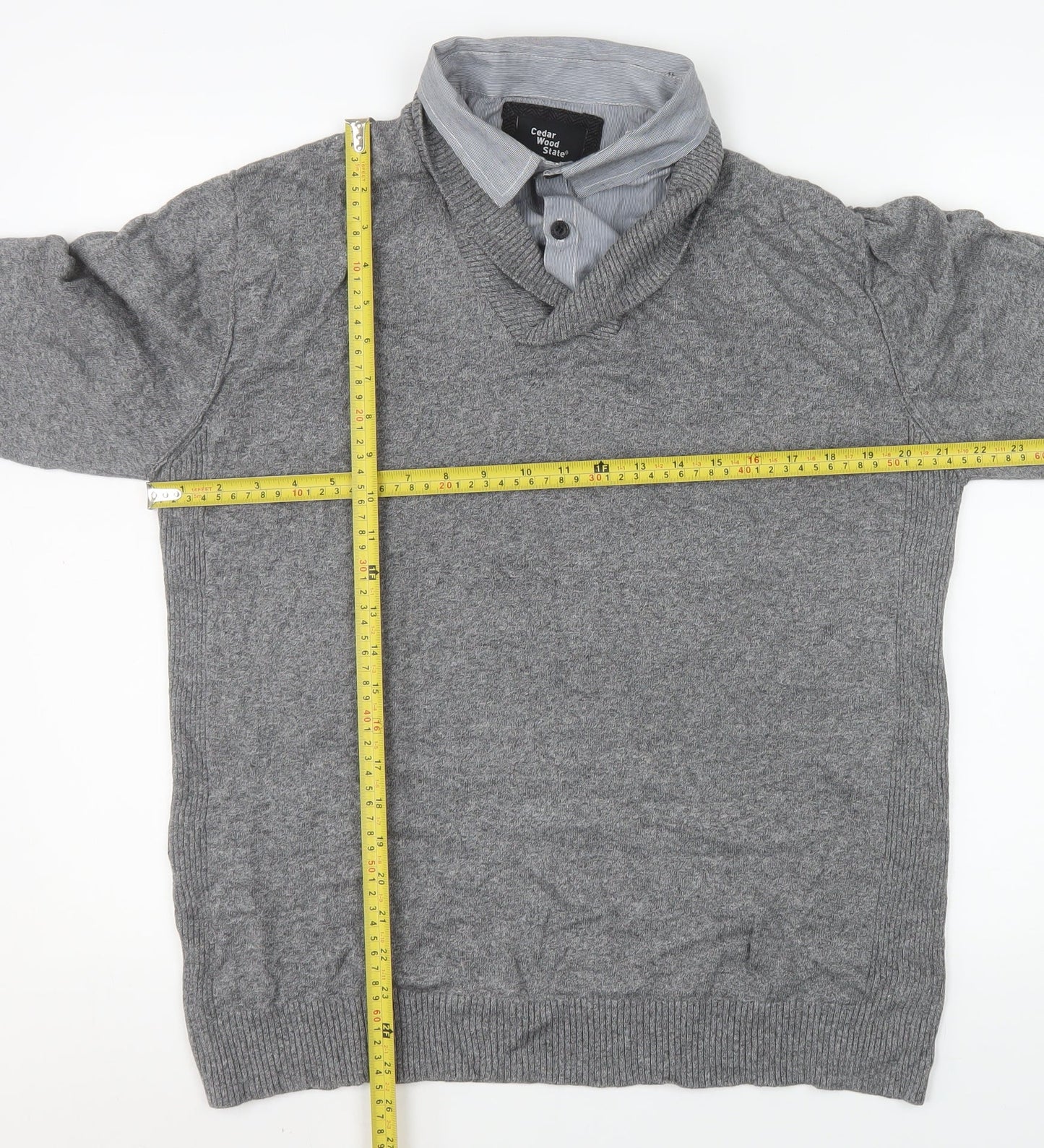 Cedar Wood State Men's Grey XL Henley Knit V-Neck Sweatshirt