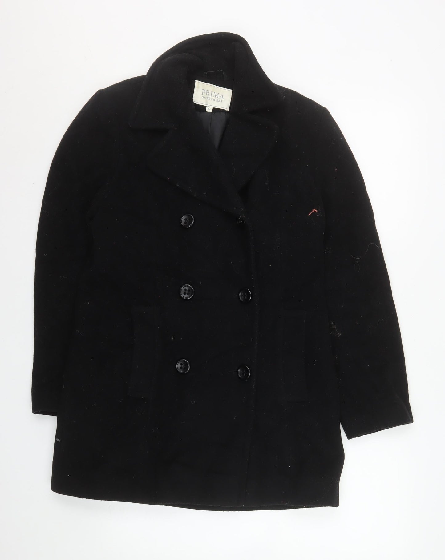 Prima Outerwear Women's Black Wool Blend Pea Coat Size 14