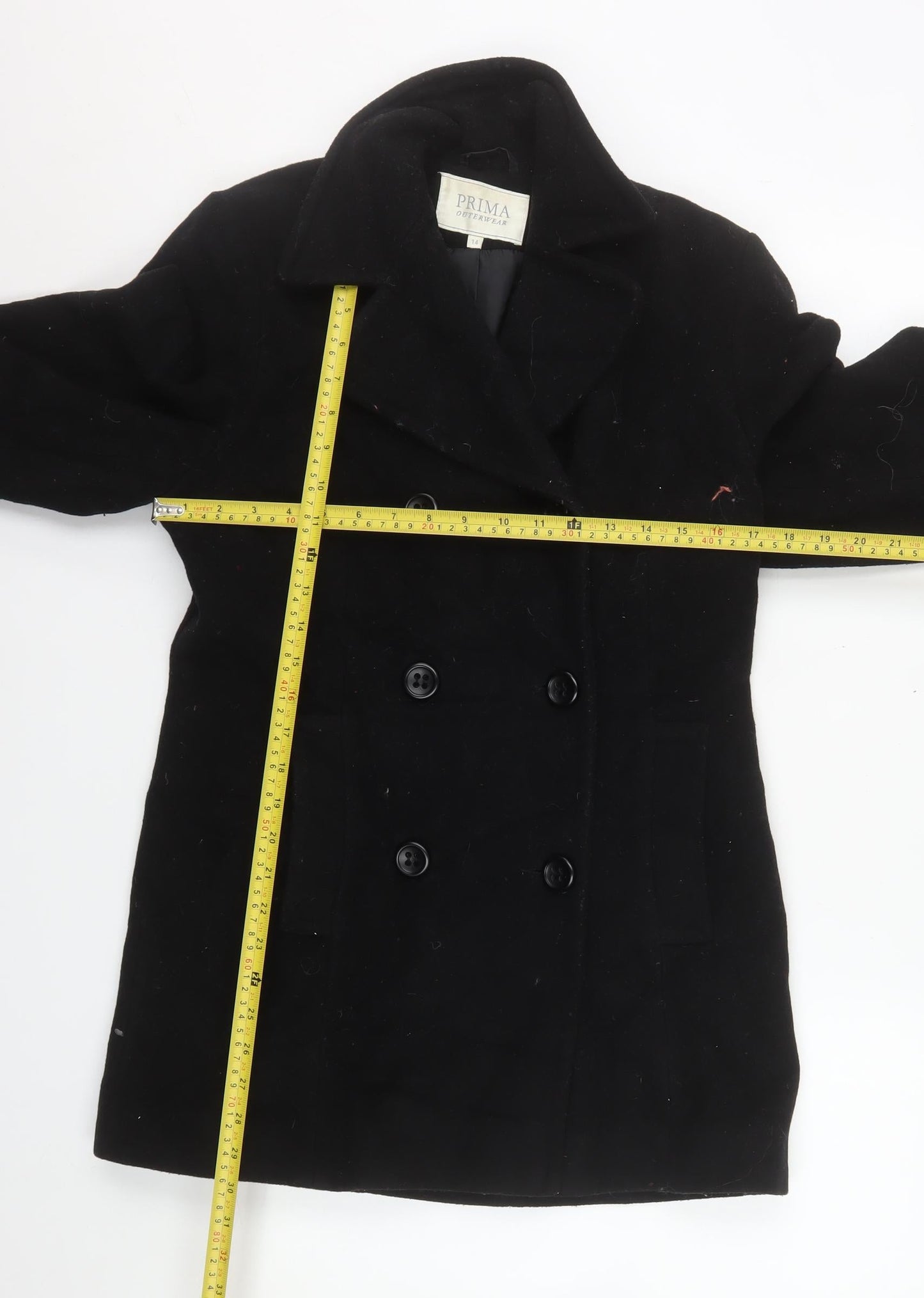 Prima Outerwear Women's Black Wool Blend Pea Coat Size 14
