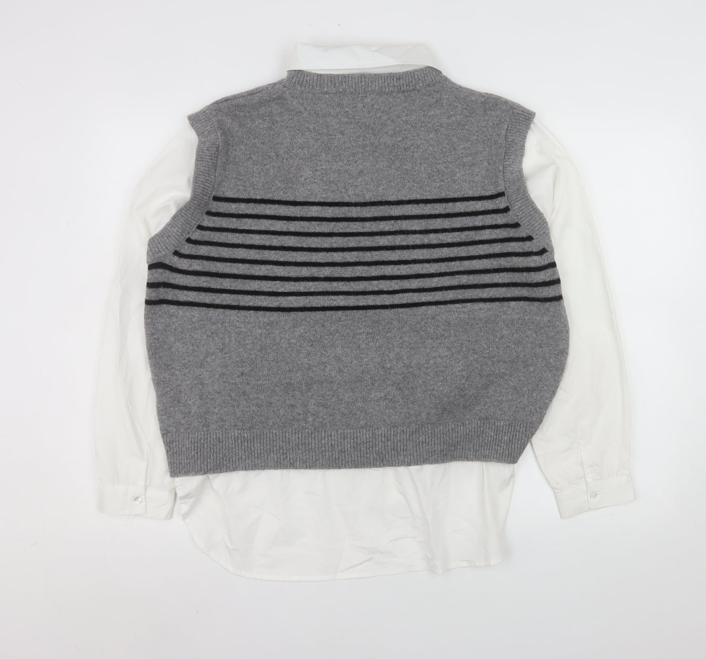 Primark Women Grey Striped Sleeveless Vest Jumper L Polyester Blend