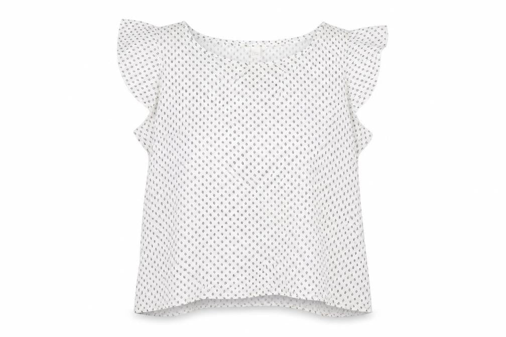 H&M Women's White Geometric Viscose Flutter Sleeve Blouse Size 14