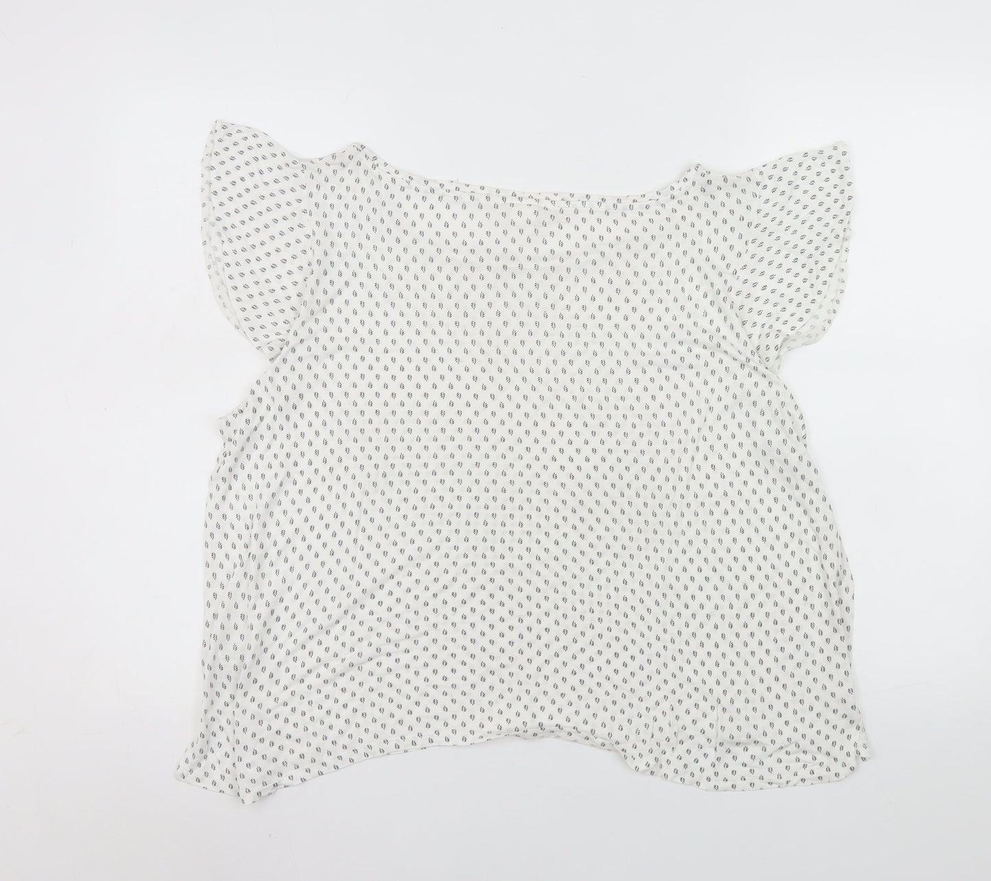 H&M Women's White Geometric Viscose Flutter Sleeve Blouse Size 14