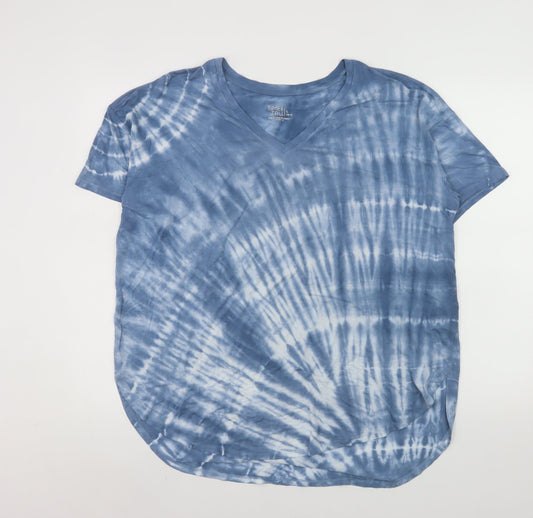 Time and Tru Unisex Adults Blue Tie-Dye V-Neck Short Sleeve T-Shirt L