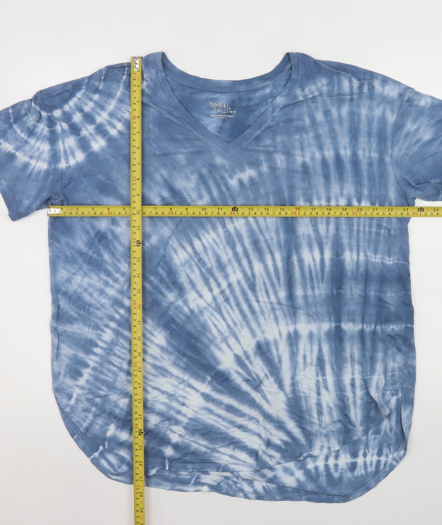 Time and Tru Unisex Adults Blue Tie-Dye V-Neck Short Sleeve T-Shirt L