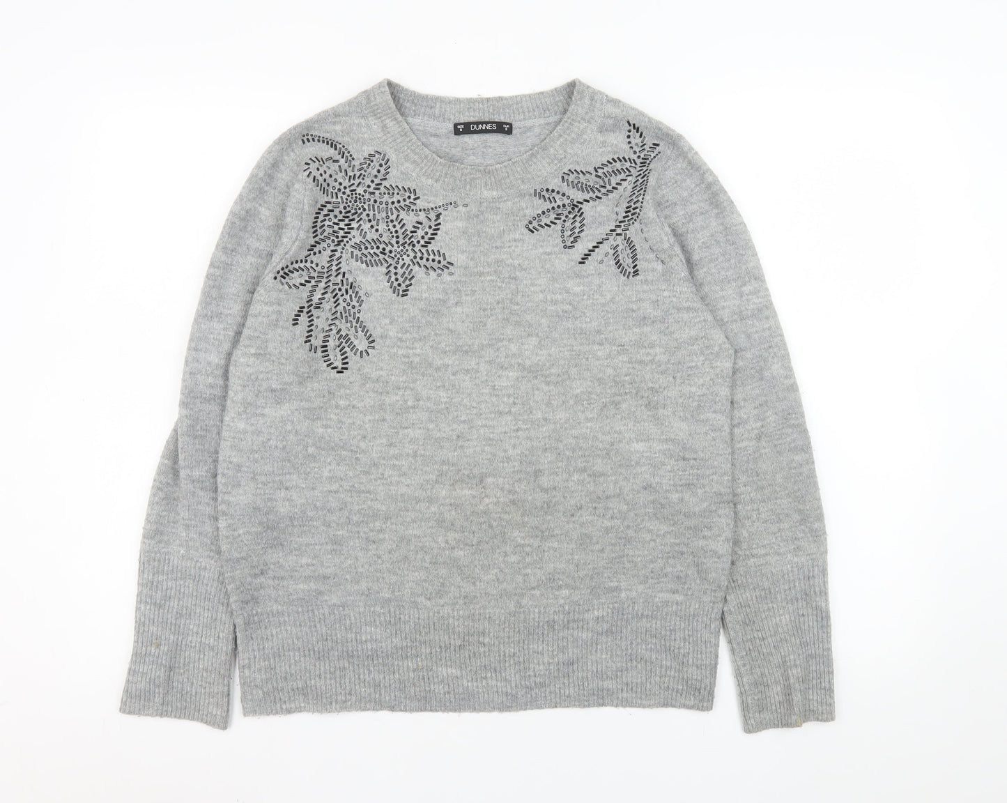 Dunnes Stores Women's Grey Embellished Crew Neck Pullover Jumper Size S