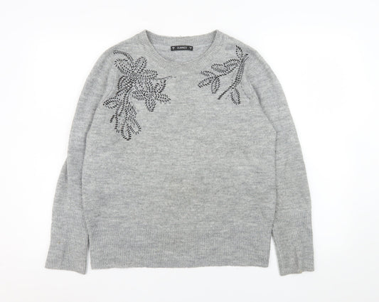 Dunnes Stores Women's Grey Embellished Crew Neck Pullover Jumper Size S