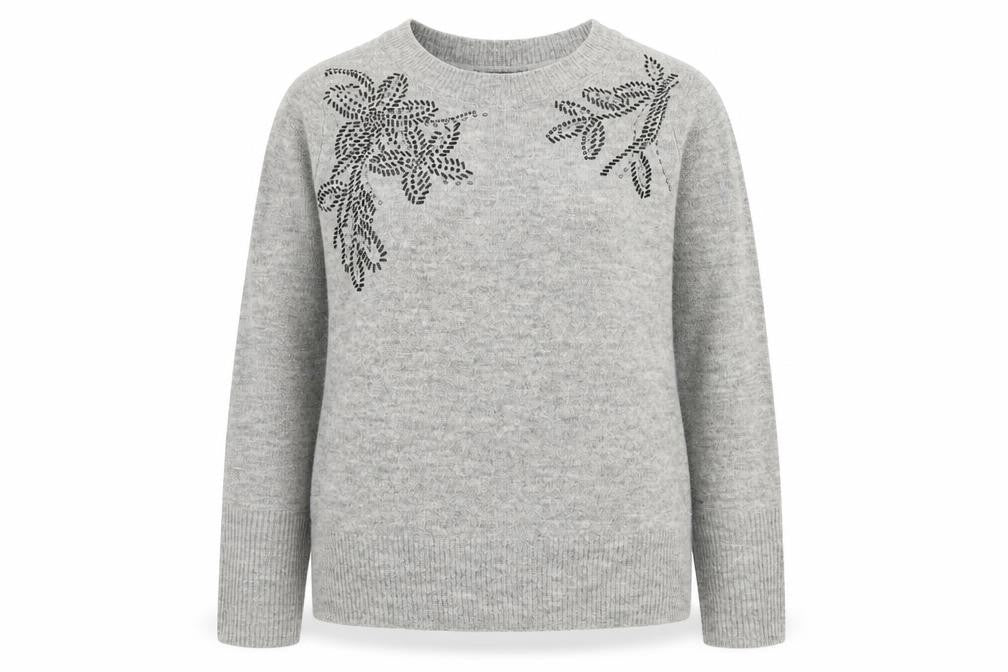 Dunnes Stores Women's Grey Embellished Crew Neck Pullover Jumper Size S