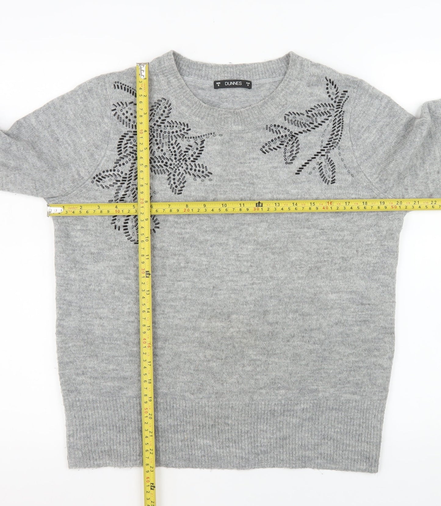 Dunnes Stores Women's Grey Embellished Crew Neck Pullover Jumper Size S