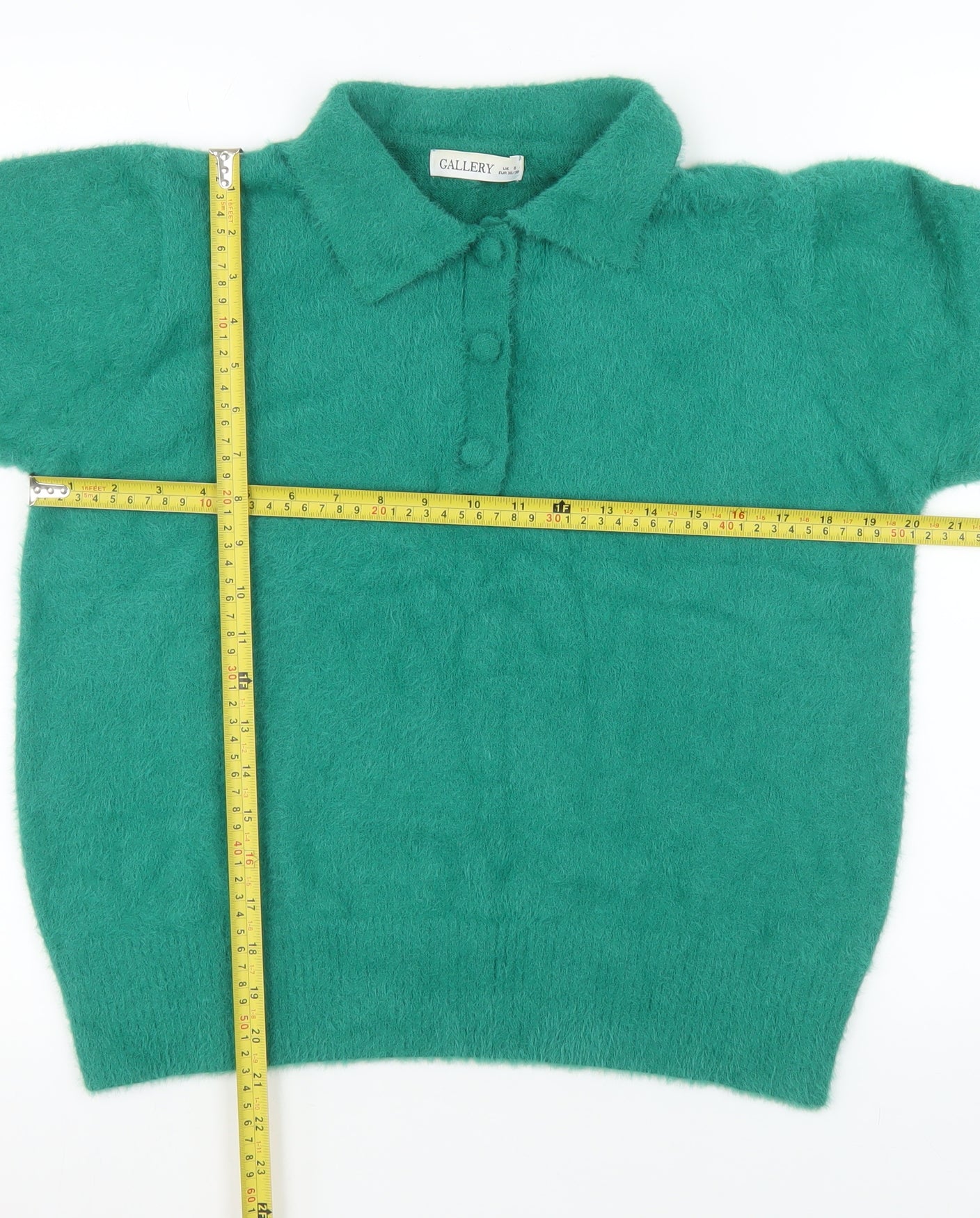 Gallery Women Green Collared Henley Jumper Size 10 Acrylic Blend
