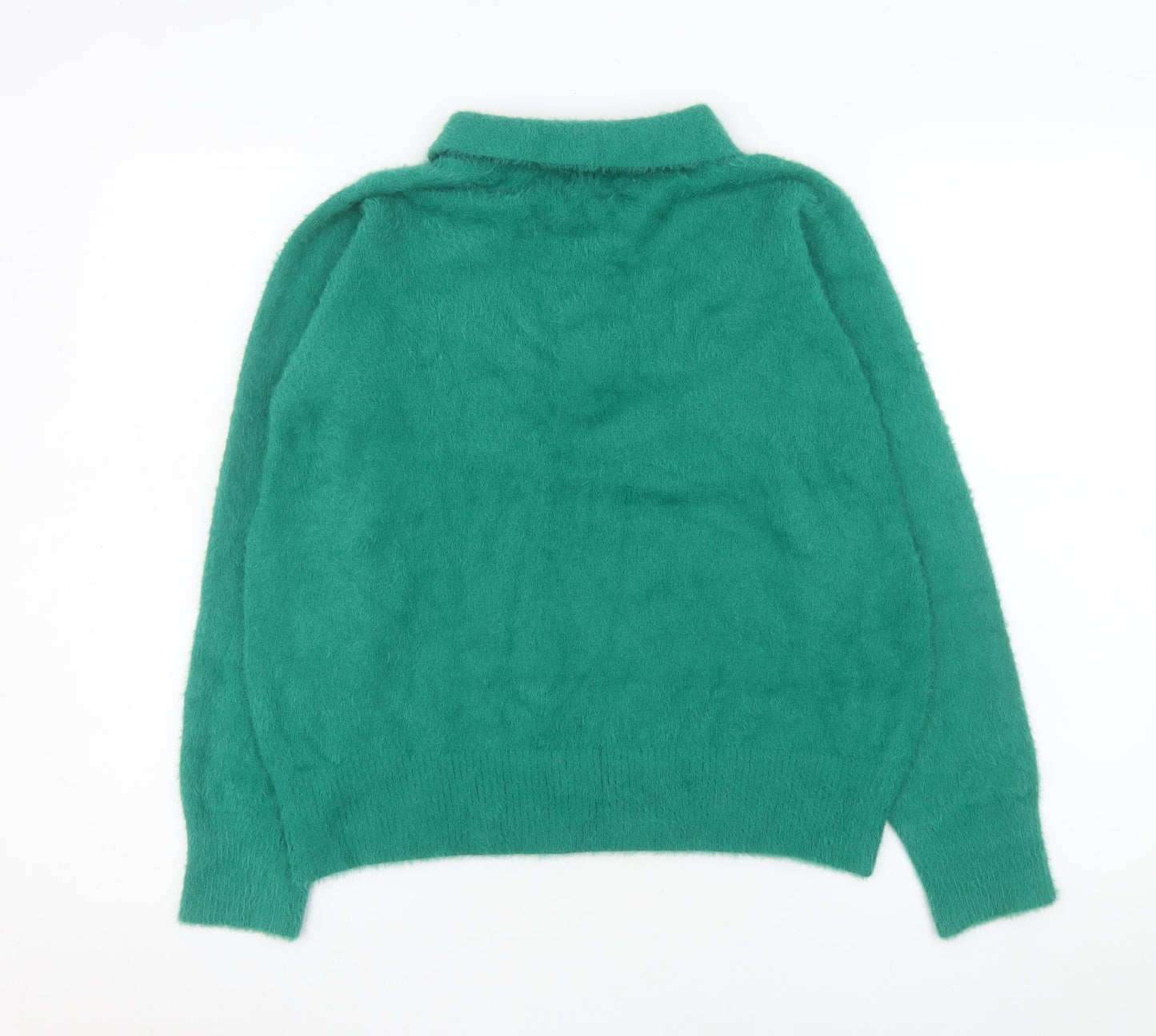 Gallery Women Green Collared Henley Jumper Size 10 Acrylic Blend