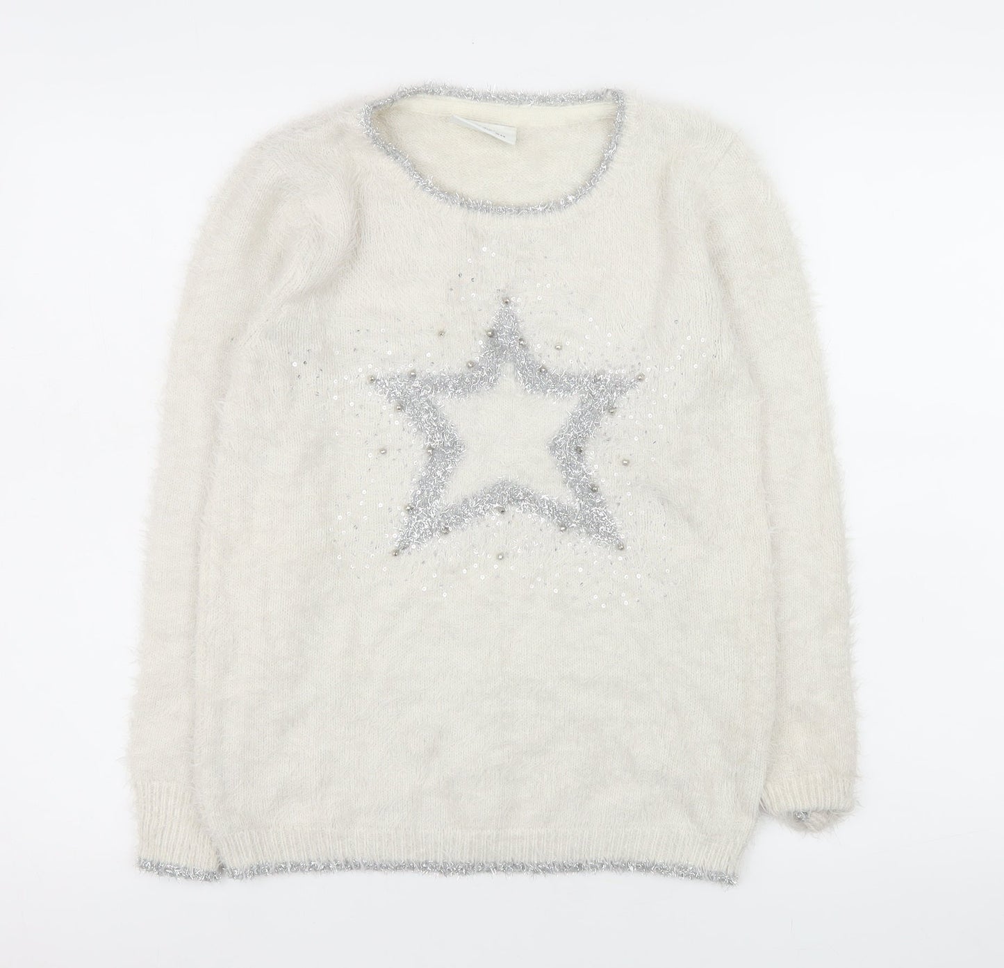 Wallis Women Ivory Long Sleeve Pullover Jumper with Star Design Size S