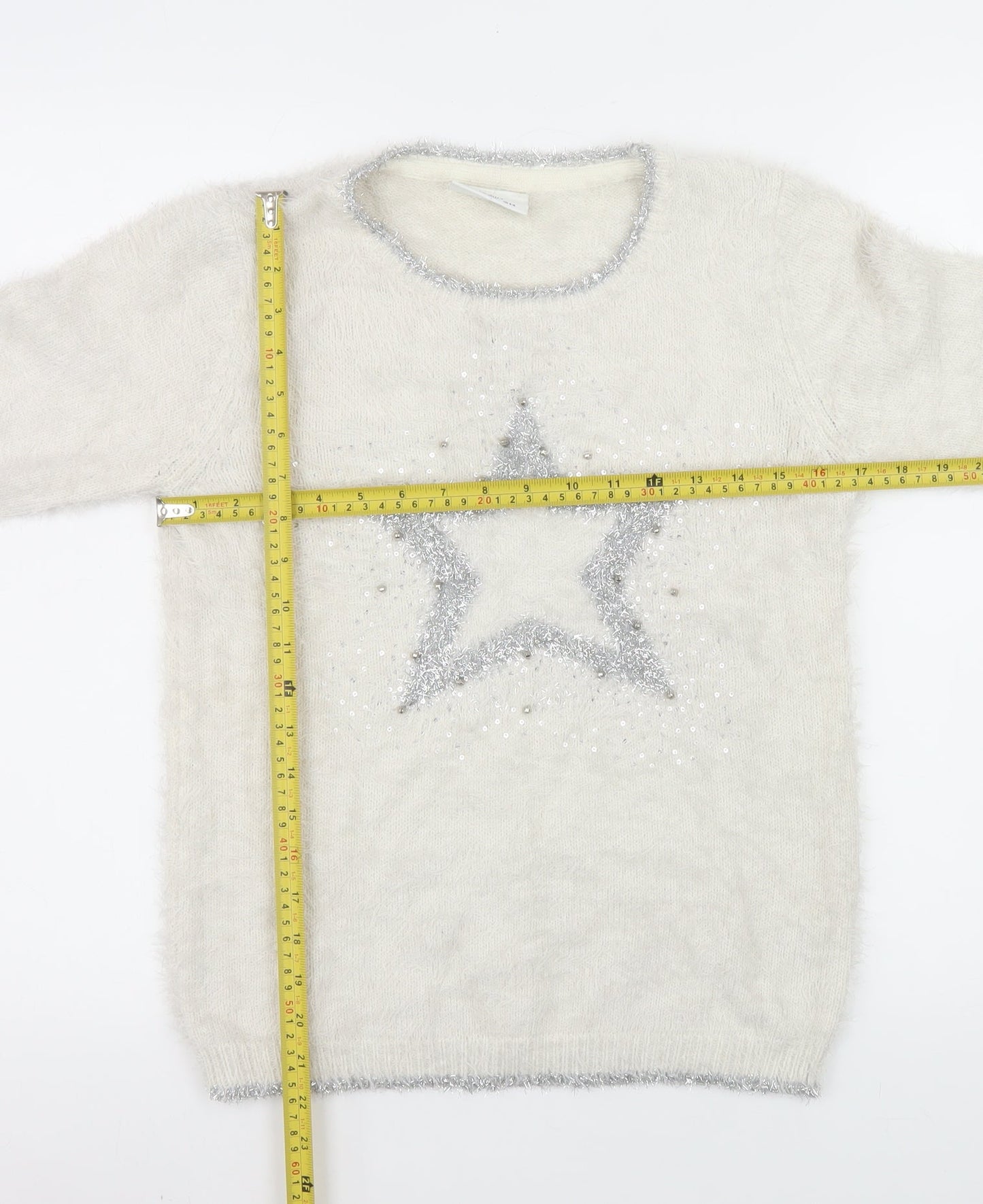 Wallis Women Ivory Long Sleeve Pullover Jumper with Star Design Size S