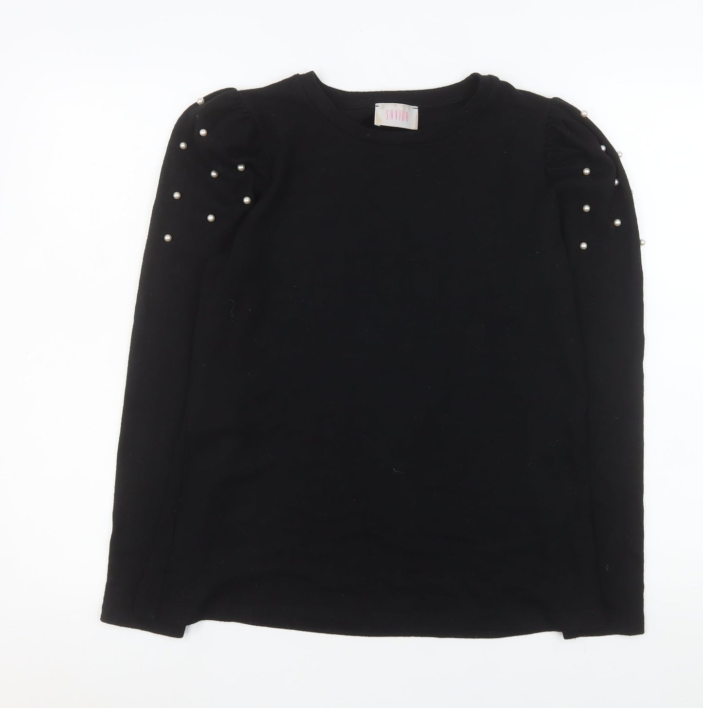 Savida Womens Black Long Sleeve Beaded Puff Top Size 12