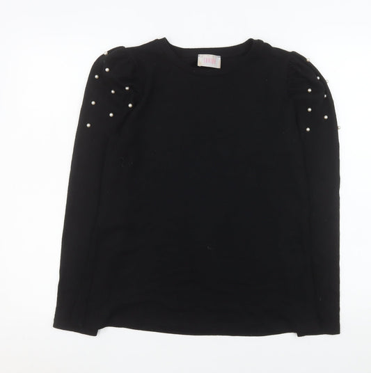 Savida Womens Black Long Sleeve Beaded Puff Top Size 12