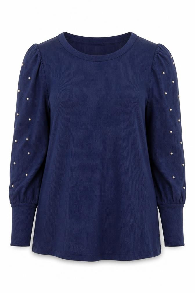Savida Women's Blue Beaded Long Sleeve Jersey Top Size 12