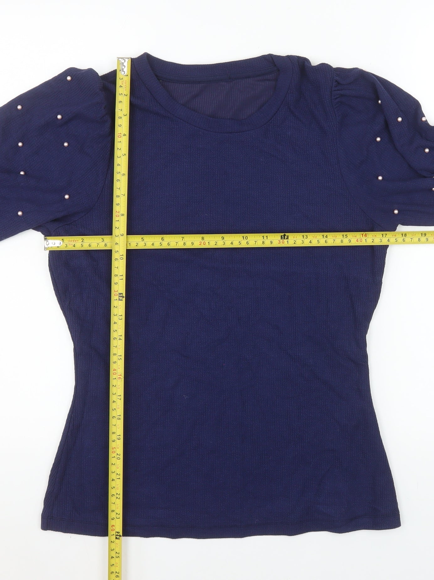 Savida Women's Blue Beaded Long Sleeve Jersey Top Size 12