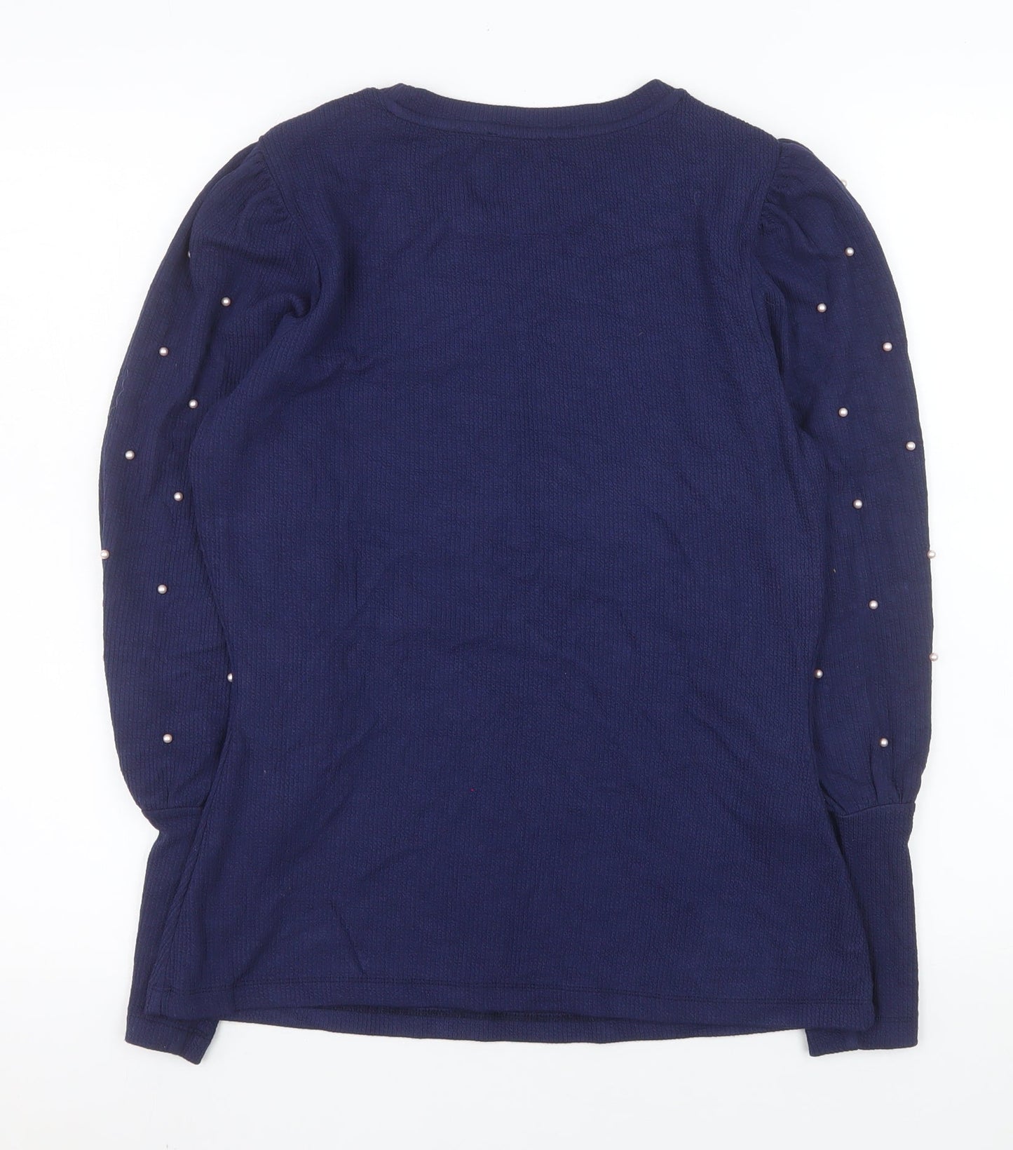 Savida Women's Blue Beaded Long Sleeve Jersey Top Size 12