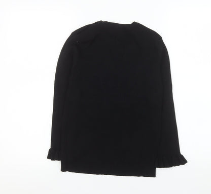 Close-up detail of Red Herring women’s black long sleeve knit ruffle blouse, size UK 12