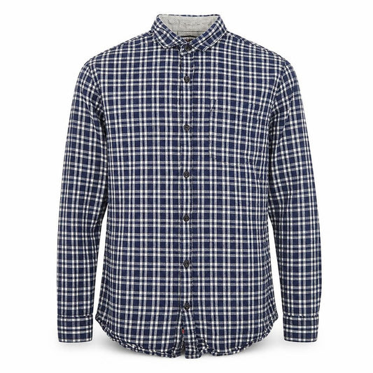 Cool Plus Men's Blue Check Long Sleeve Cotton Band Collar Shirt Size L