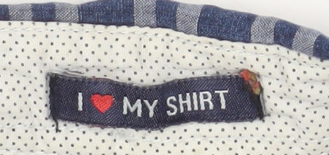 Cool Plus Men's Blue Check Long Sleeve Cotton Band Collar Shirt Size L
