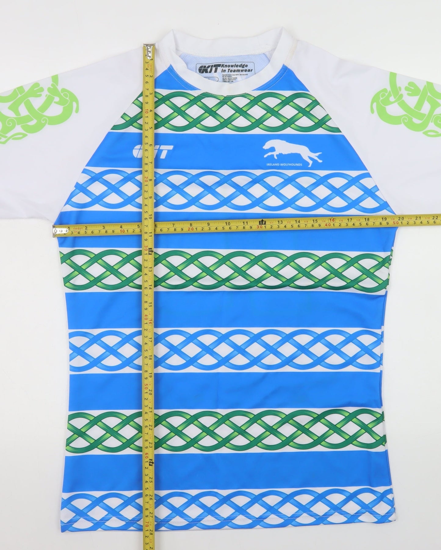 KIT Mens Blue Green Ireland Wolfhounds Rugby T-Shirt Size L Polyester