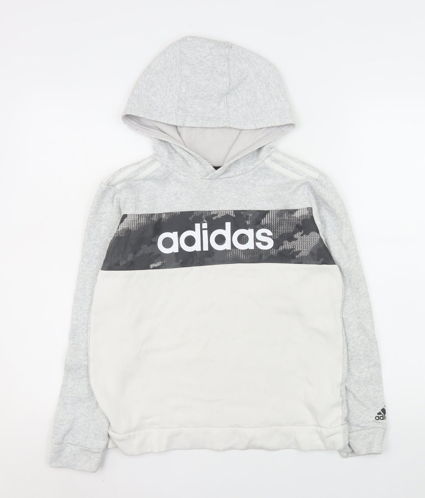 Adidas Boys Grey Hoodie 12-13 Years Pullover Fleece Logo Sweatshirt