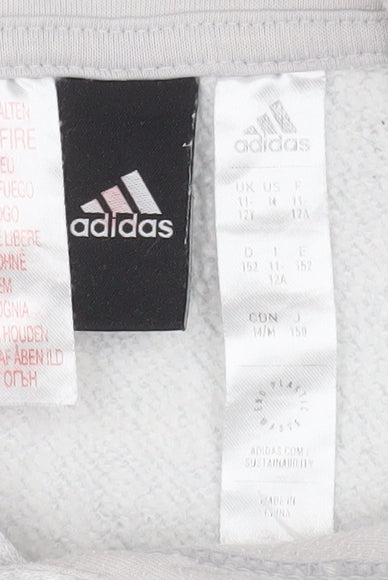 Adidas Boys Grey Hoodie 12-13 Years Pullover Fleece Logo Sweatshirt