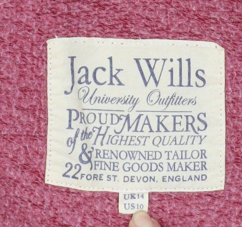Jack Wills Women’s Red Full Zip Hoodie Jacket Size 14 Cotton Blend