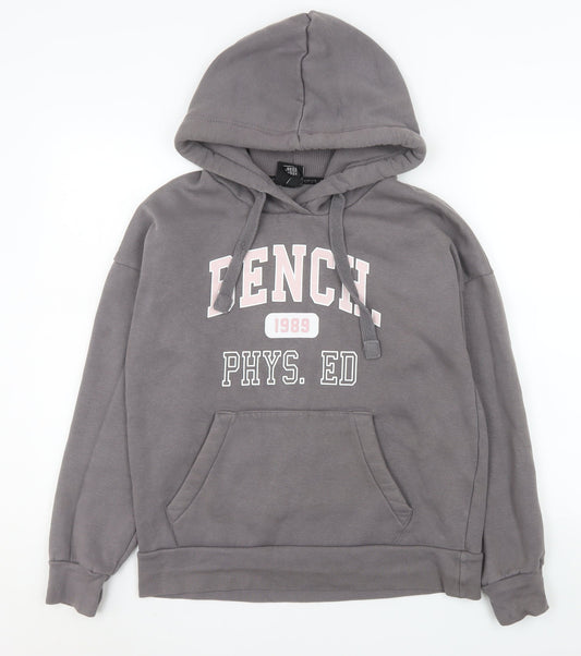 Bench Women’s Grey Pullover Hoodie UK 12 Medium Cotton Blend