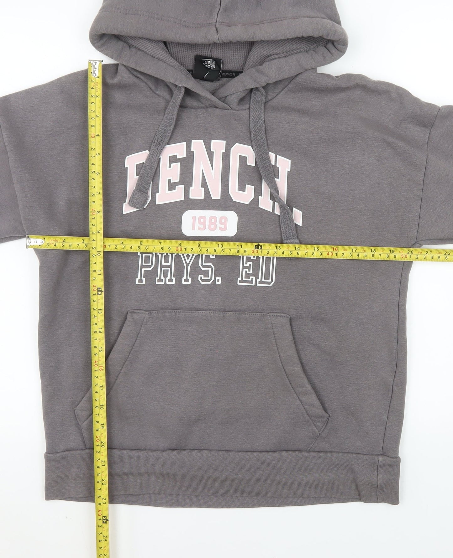 Bench Women’s Grey Pullover Hoodie UK 12 Medium Cotton Blend