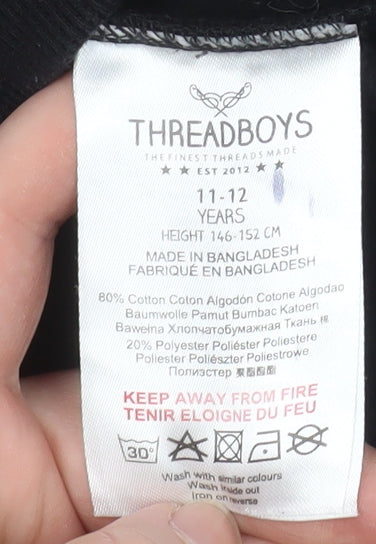 Threadboys Boys Black Pullover Hoodie 11-12 Years Fleece Hooded Sweatshirt