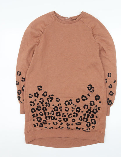 Additional front view of Next girls’ brown animal print long sleeve pullover sweatshirt 11 years