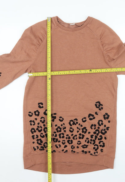 Back view of Next girls’ brown animal print long sleeve pullover sweatshirt 11 years