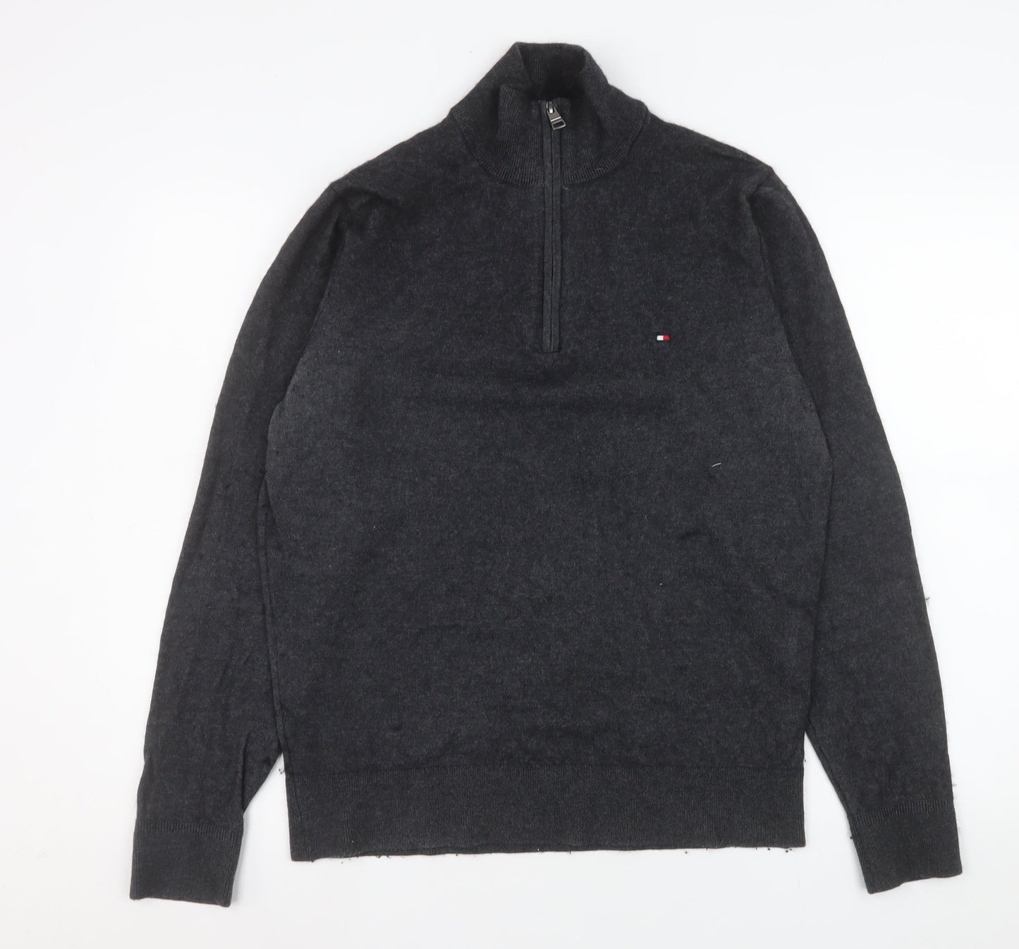 Tommy Hilfiger Mens Grey M 1/4 Zip Mock Neck Knit Sweatshirt